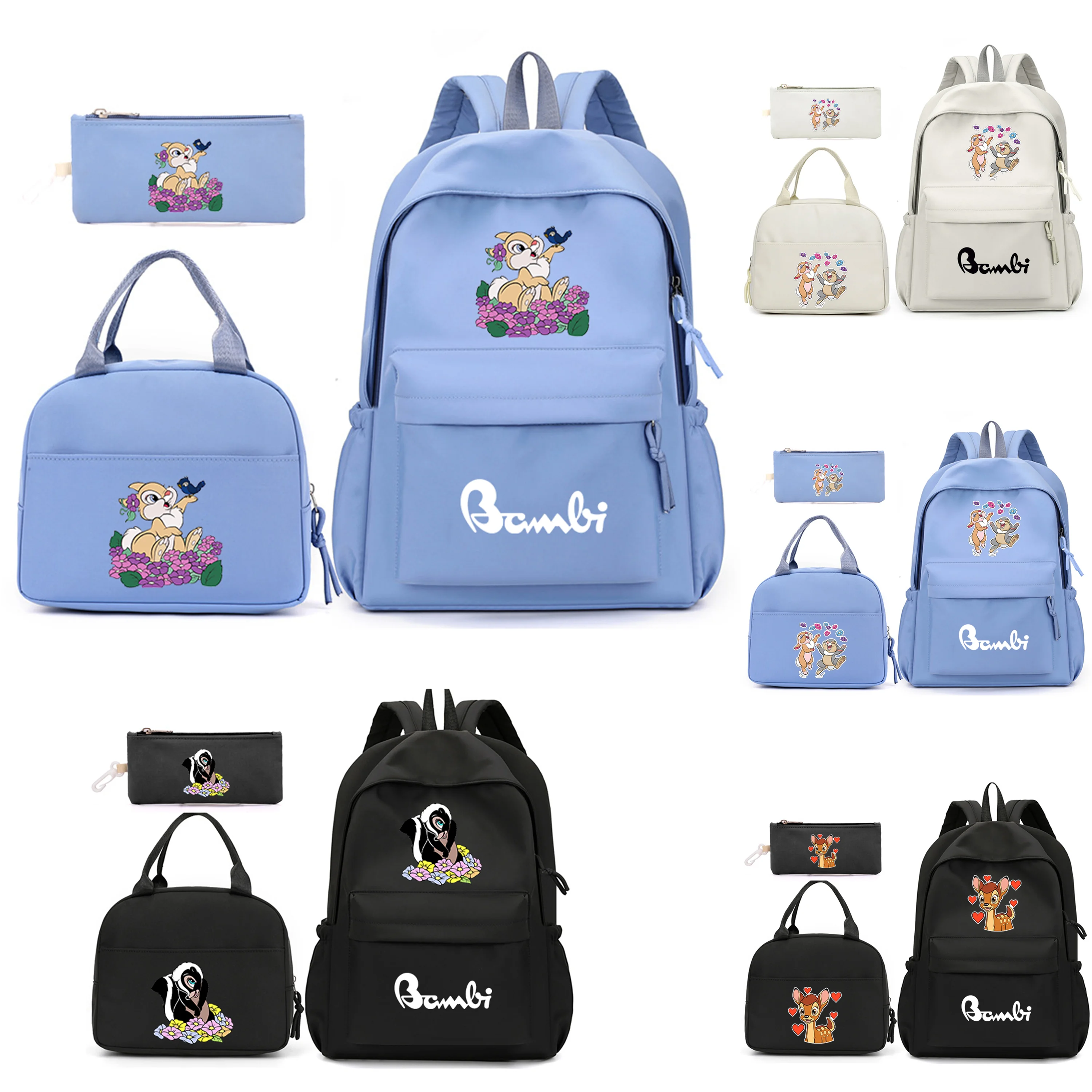 Disney Bambi 3pcs/Set Backpack with Lunch Bag for Teenagers Student School Bags Casual Comfortable Travel Set