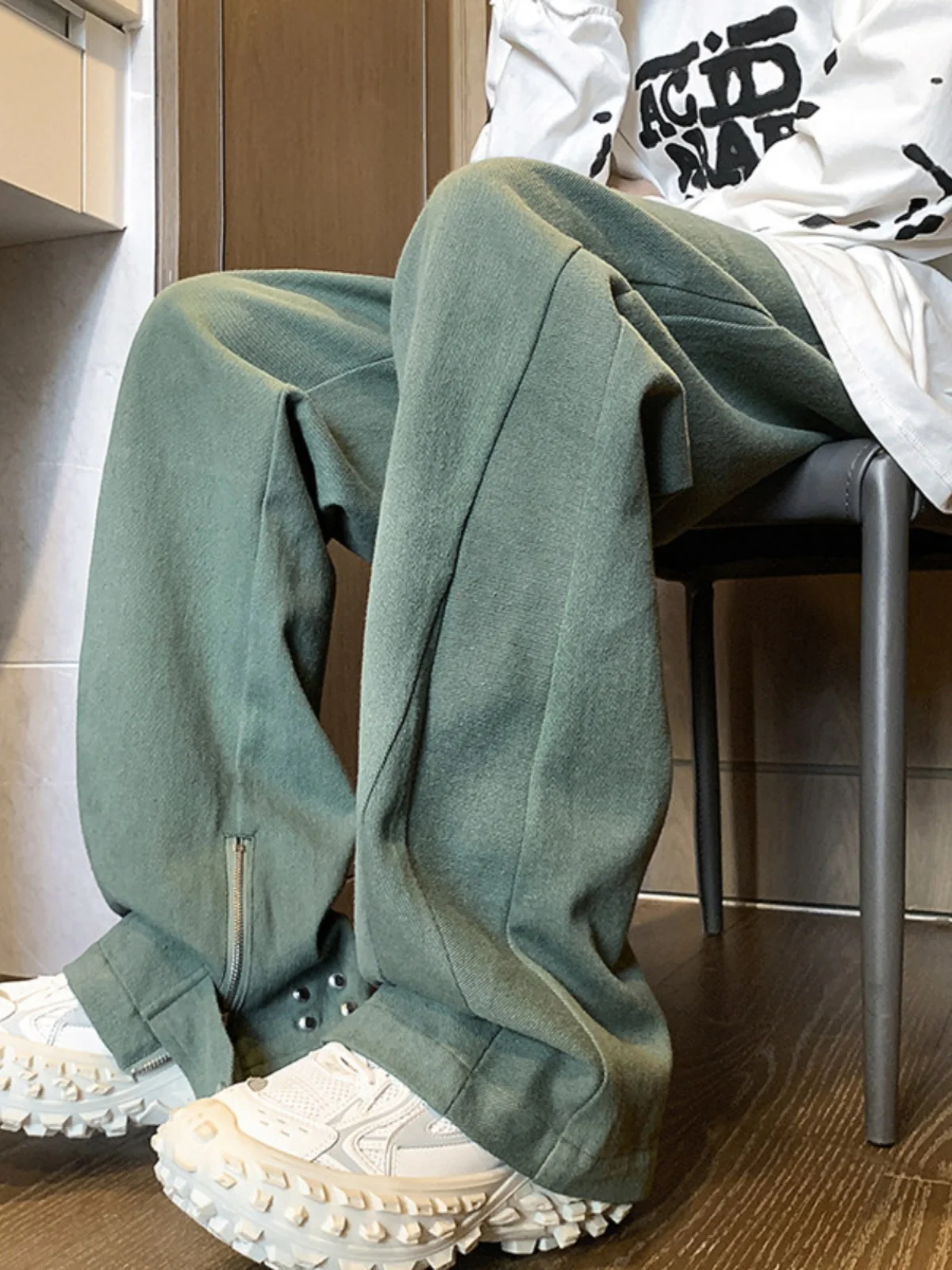 

Military een Men's Straight Leg Casual Pants Vintage Retro West Coast Sle Spring Autumn High Street Faion Trousers