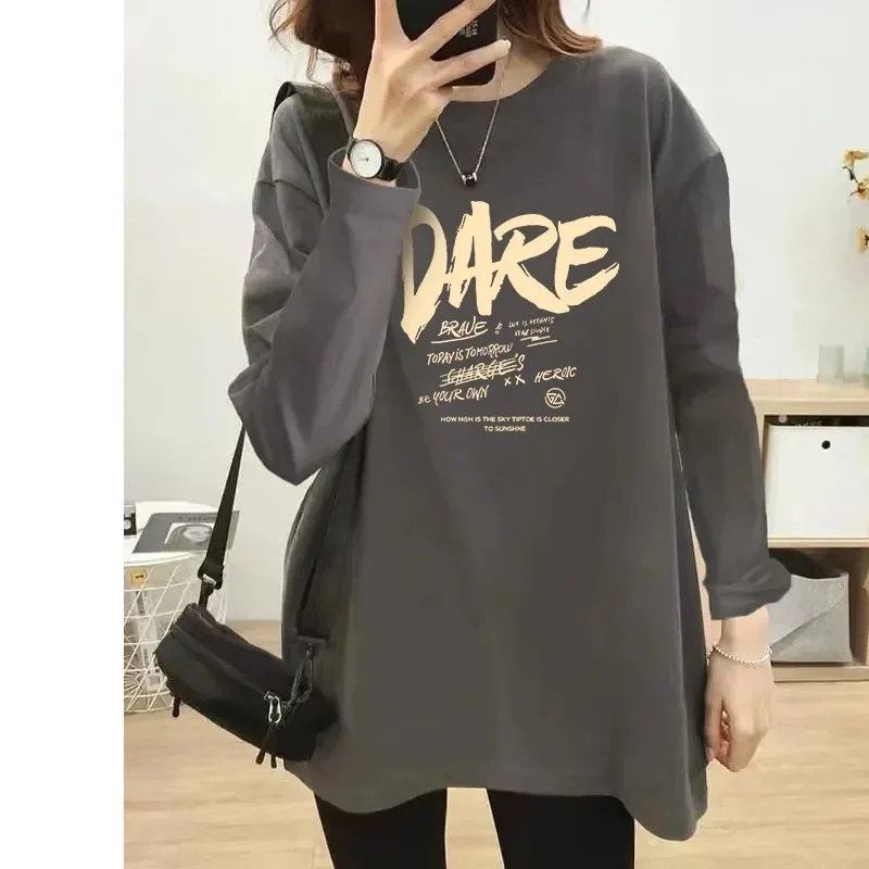 

Plus Size 6XL 150kg Spring T-shirt Women Casual Stretchy Long Sleeve Tops Loose Tee Shirt Femme Tops