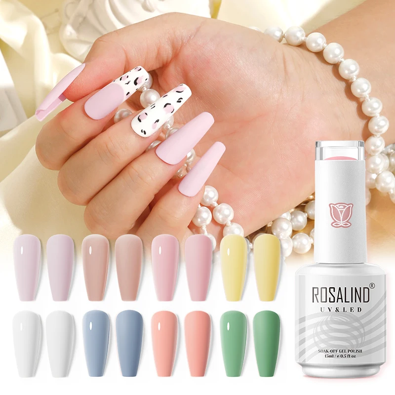 

ROSALIND 15ml Colorful Gel Nail Polish Nails Design Cured with LED/UV Lamp Semi Permanent Need Base Top Coat Nail Gel