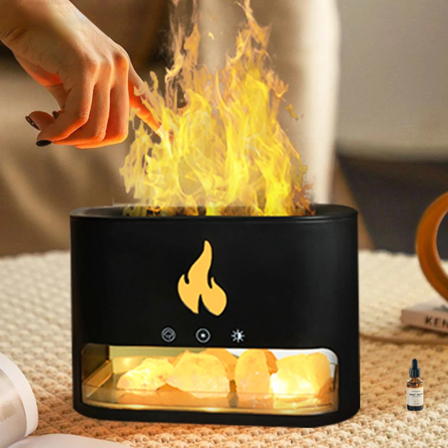 

New Low Noise Quiet Flame Air Humidifier with LED Fire Effect - USB Essential Oil Diffuser for Aromatherapy Mist Maker - Desktop