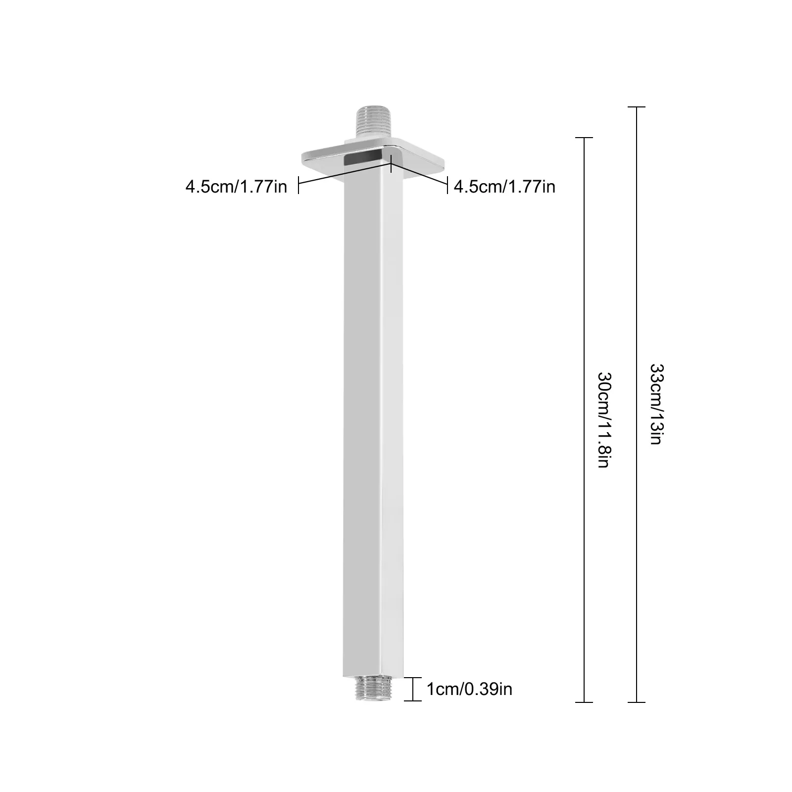 Square Silver Shower Arm Ceiling Mounted Extension w/Flange Stainless Steel