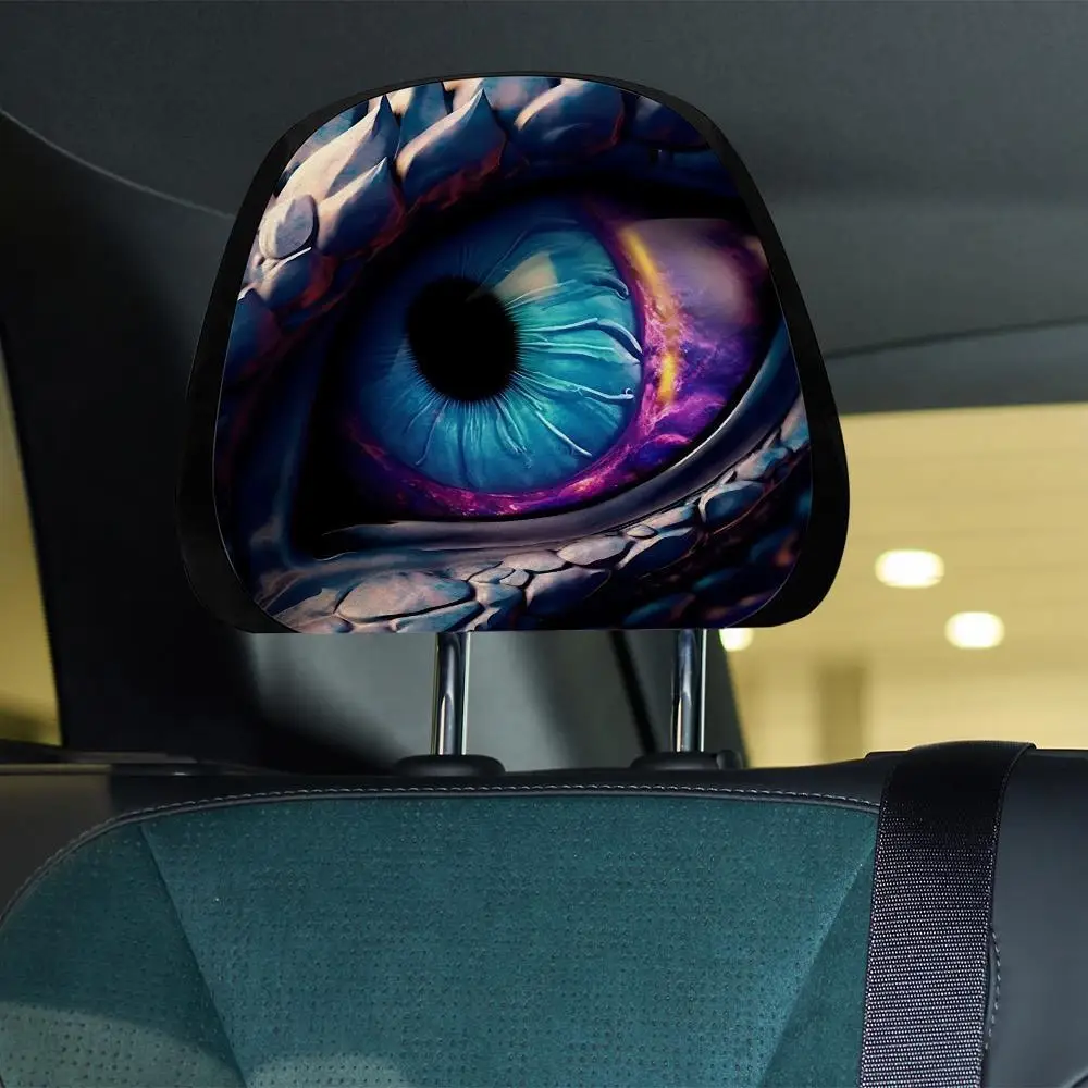 2pcs Car Seat Headrest Covers - Colorful Dragon Eye Design, Soft Comfortable Fit For Long Road Trips & Daily Commute, Upgraded I