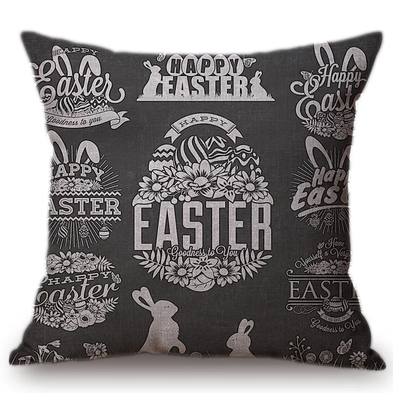 Happy Easter Vintage Style Eggs Rabbit Pattern Chair Cushion Cover Easter Egg Cute Cartoon Sofa Decoration Throw Pillow Case - view 4