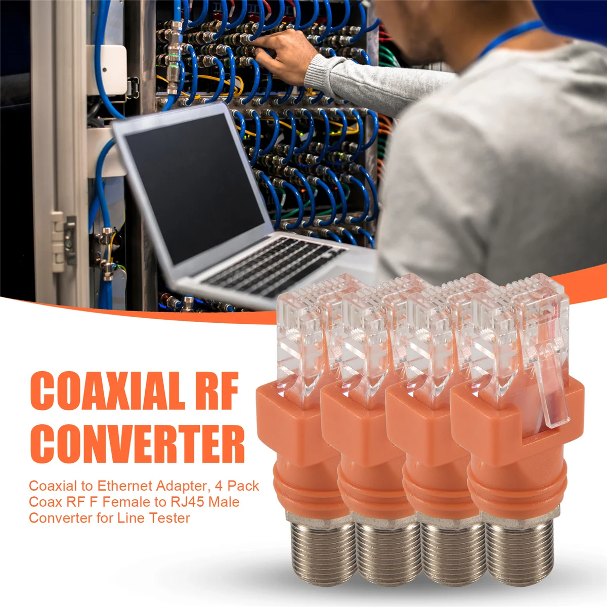 Lot de 4 adaptateurs coaxiaux vers Ethernet, convertisseur RF F femelle vers RJ45 mâle pour testeur de ligne