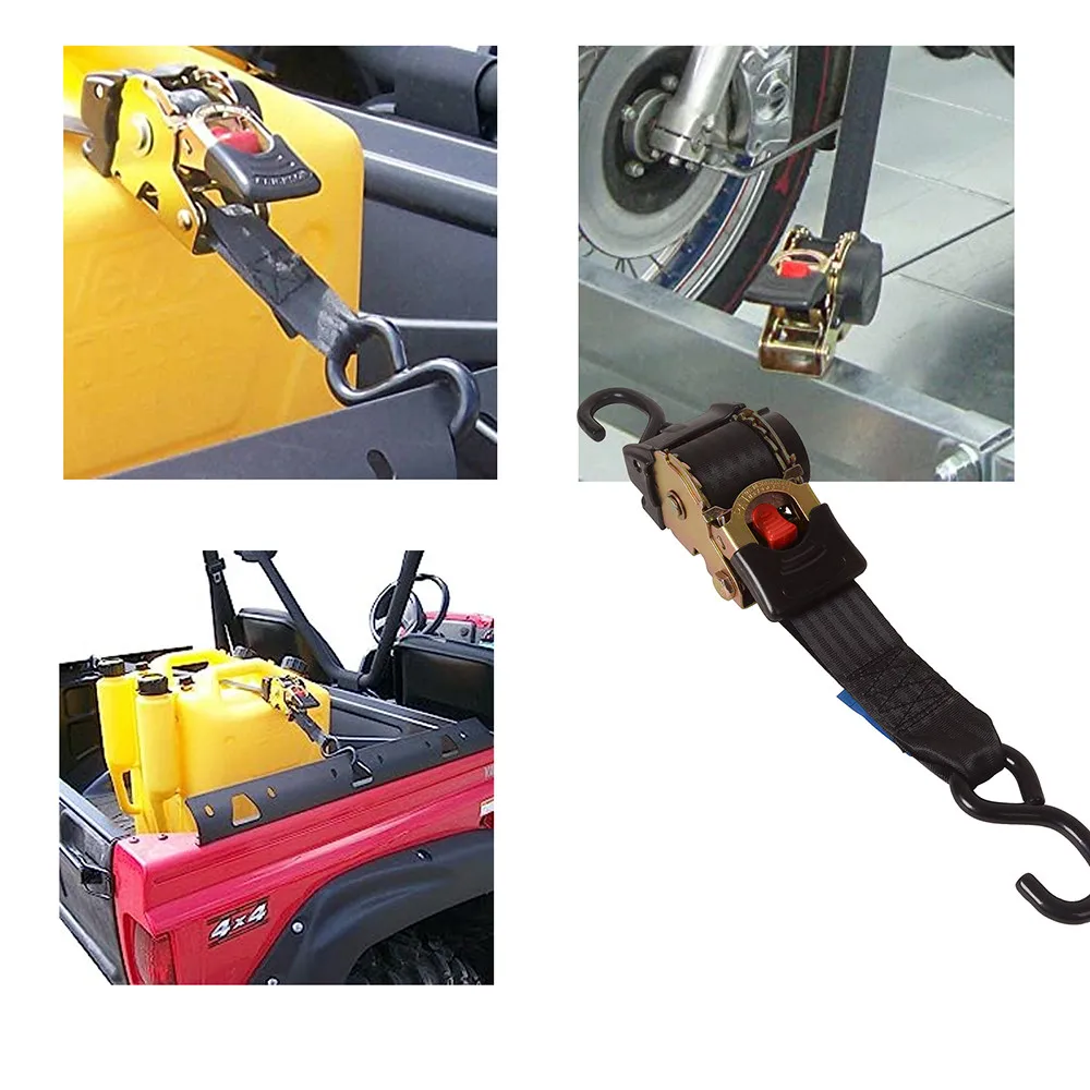 

Auto Retractable Ratchet Strap Fixed Tie Down Hook Safety Strap Cargo Lashing Motorcycle off-road Vehicle Ship Karting