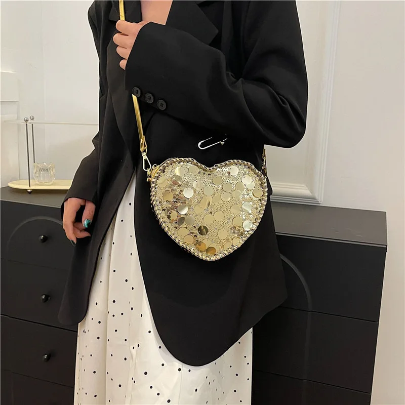 Fashion Heart-shaped Design Heart Bag 2026 New Sequin Shoulder For Women Crossbody bag borsa phone wallet for Ladies for Dating