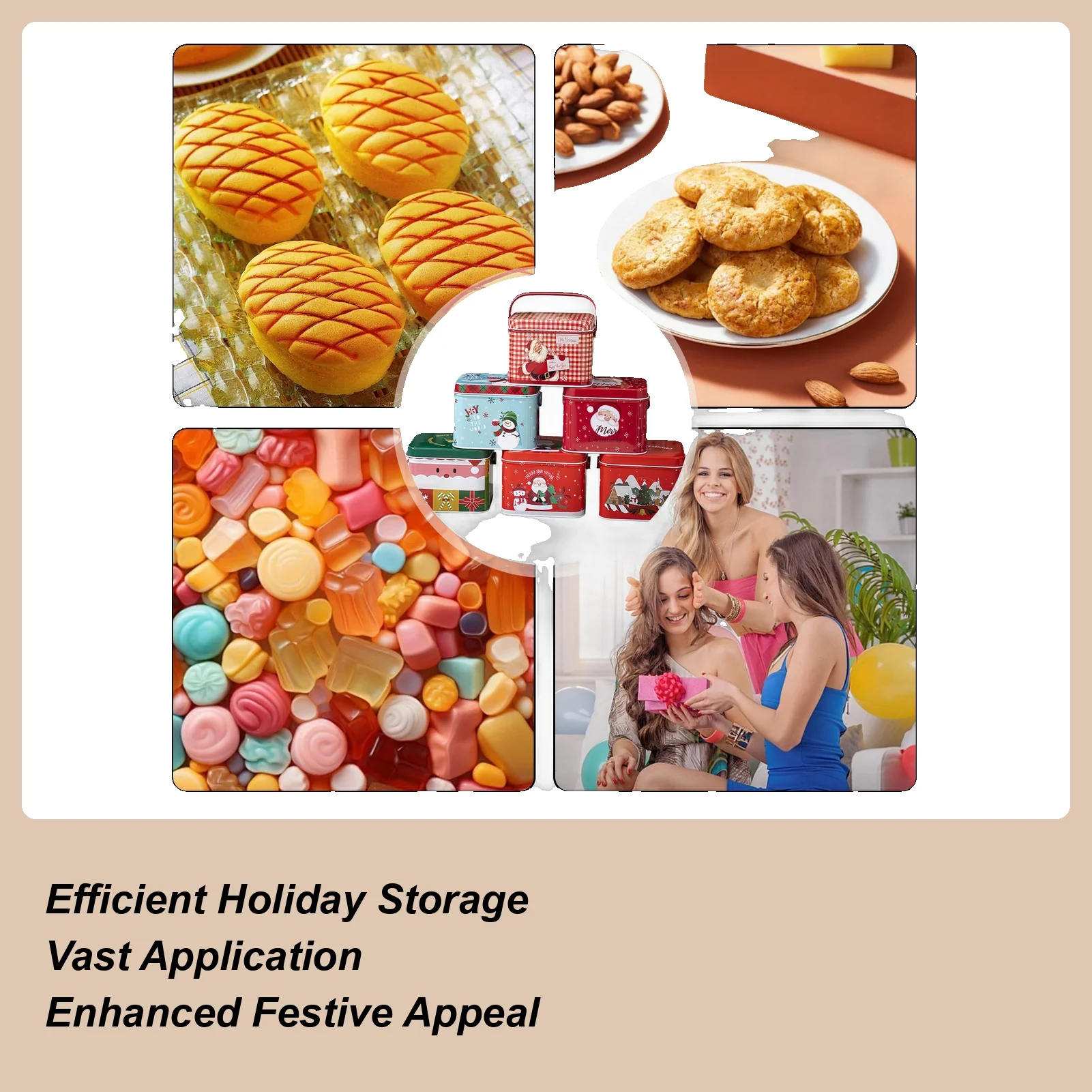 Metal Cookie Tins 6-Piece Metal With Handle Empty Candy Storage Tinplate Tins For Kids Family Cake Snack Crafts Chocolate