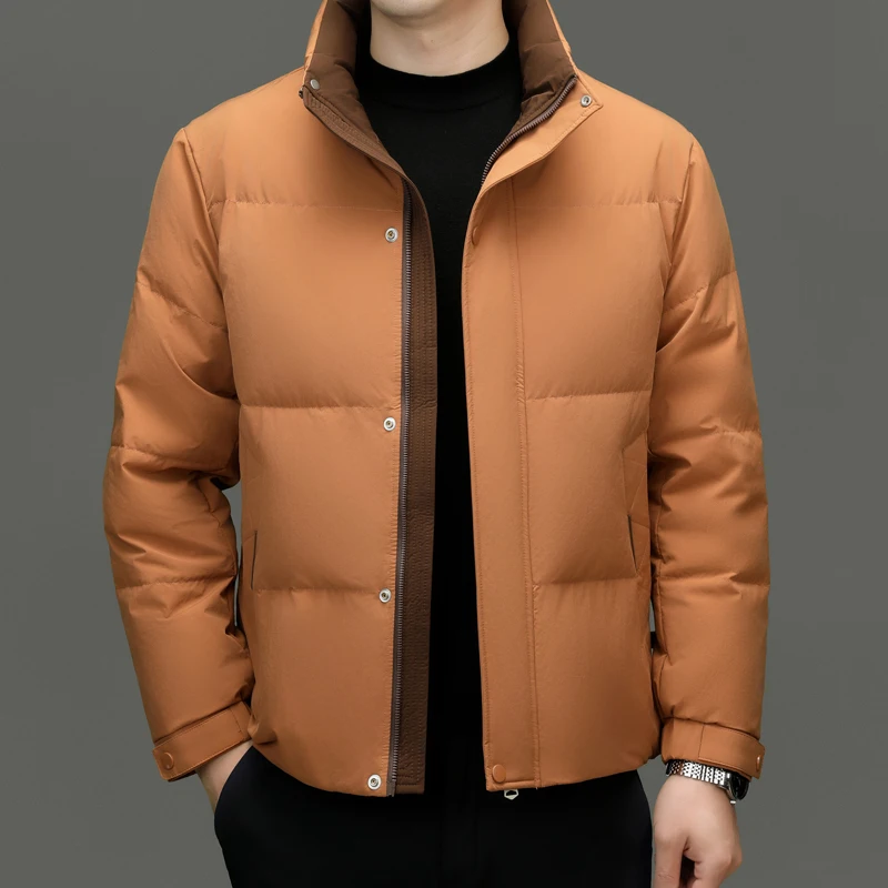 

New Trendy 90% White Duck Down Parkas Coat Men 2025 Winter Classic Stand Collar Puffer Jacket Warm Simple Solid Warm Down Coat
