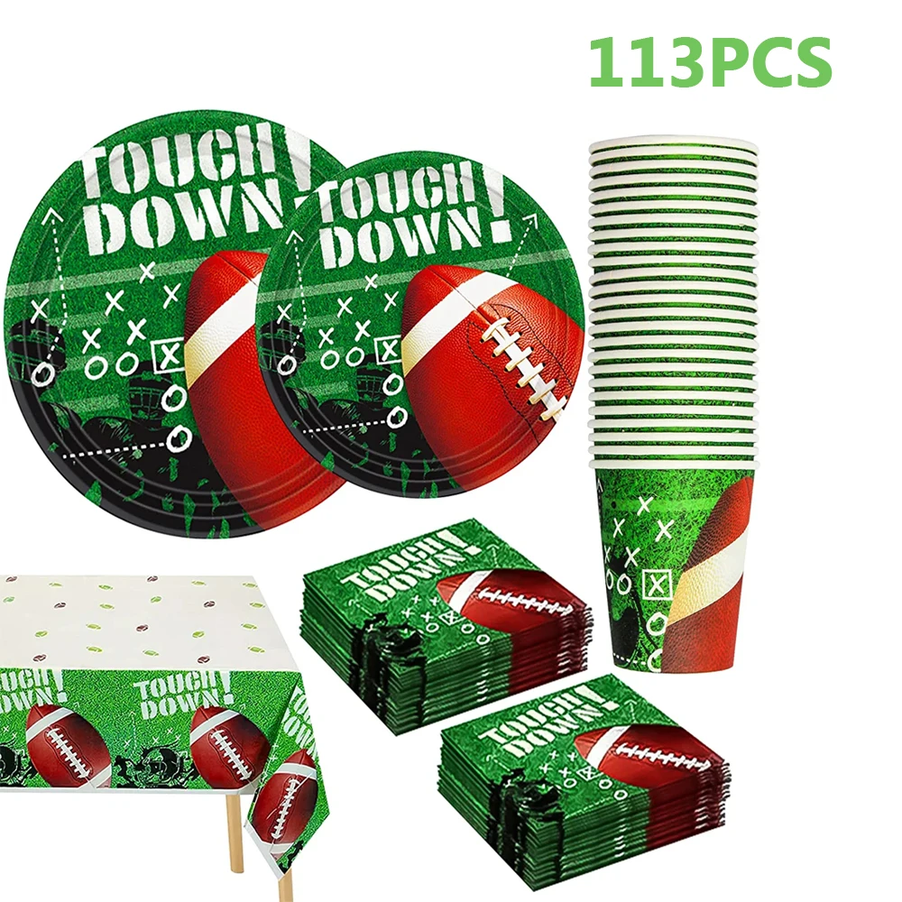 113pcs Football Party Supplies Kit Includes Dinner Plates Dessert Napkins Perfect for Birthday Gameday Tailgate  Decorations