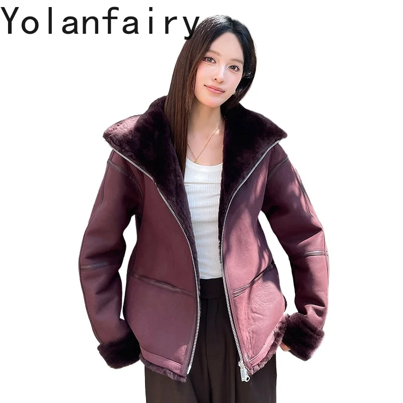 

YOLANFAIRY Natural Fur Coat Woman Clothing Winter Fashion Short Genuine Leather Jacket Women Real Lamb Fur Coats and Jackets