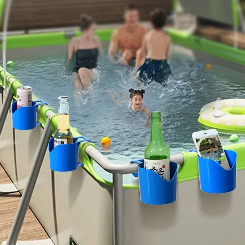 Soporte para vasos junto a la piscina, sin perforaciones, para colocar sobre el borde, con ganchos para bebidas, para piscinas elevadas Intex, para latas de cerveza, almacenamiento móvil