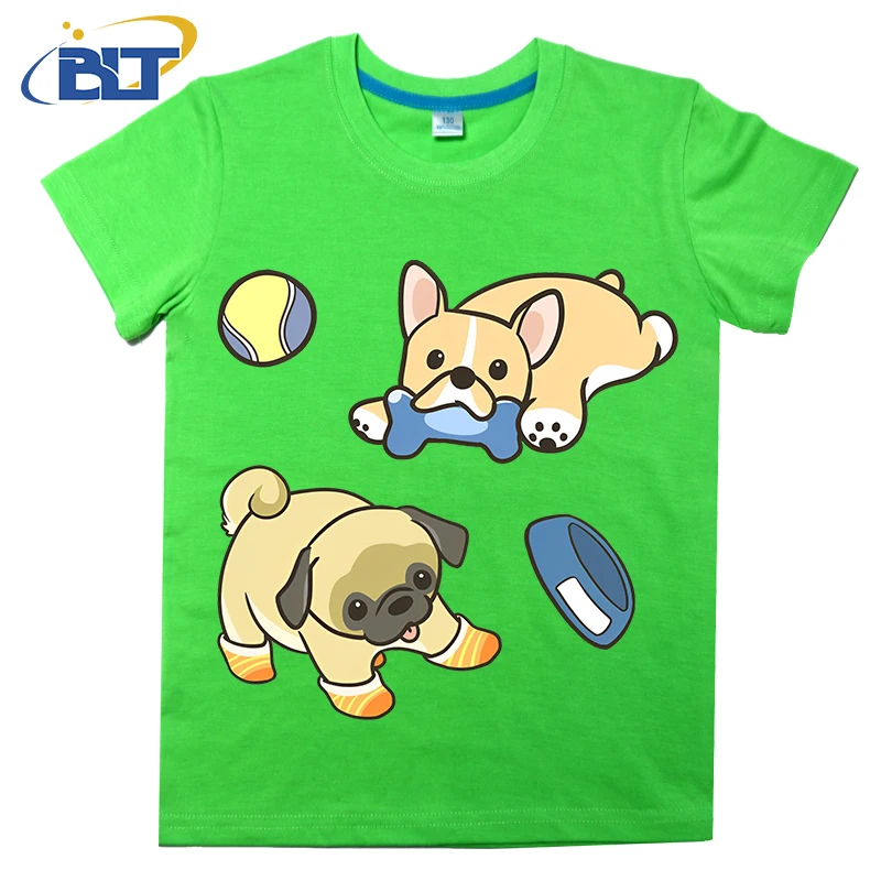 Mopshond En Frenchie Bedrukt Kinder T-Shirt, Zomer Katoenen Casual Top Met Korte Mouwen, Geschikt Voor Zowel Jongens Als Meisjes