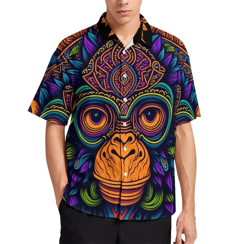 Chemises personnalisées Hip Hop pour hommes, vêtements College 3D de singe, chemisiers masculins graphiques d'animaux drôles, chemises de plage décontractées hawaïennes, Y-Hop