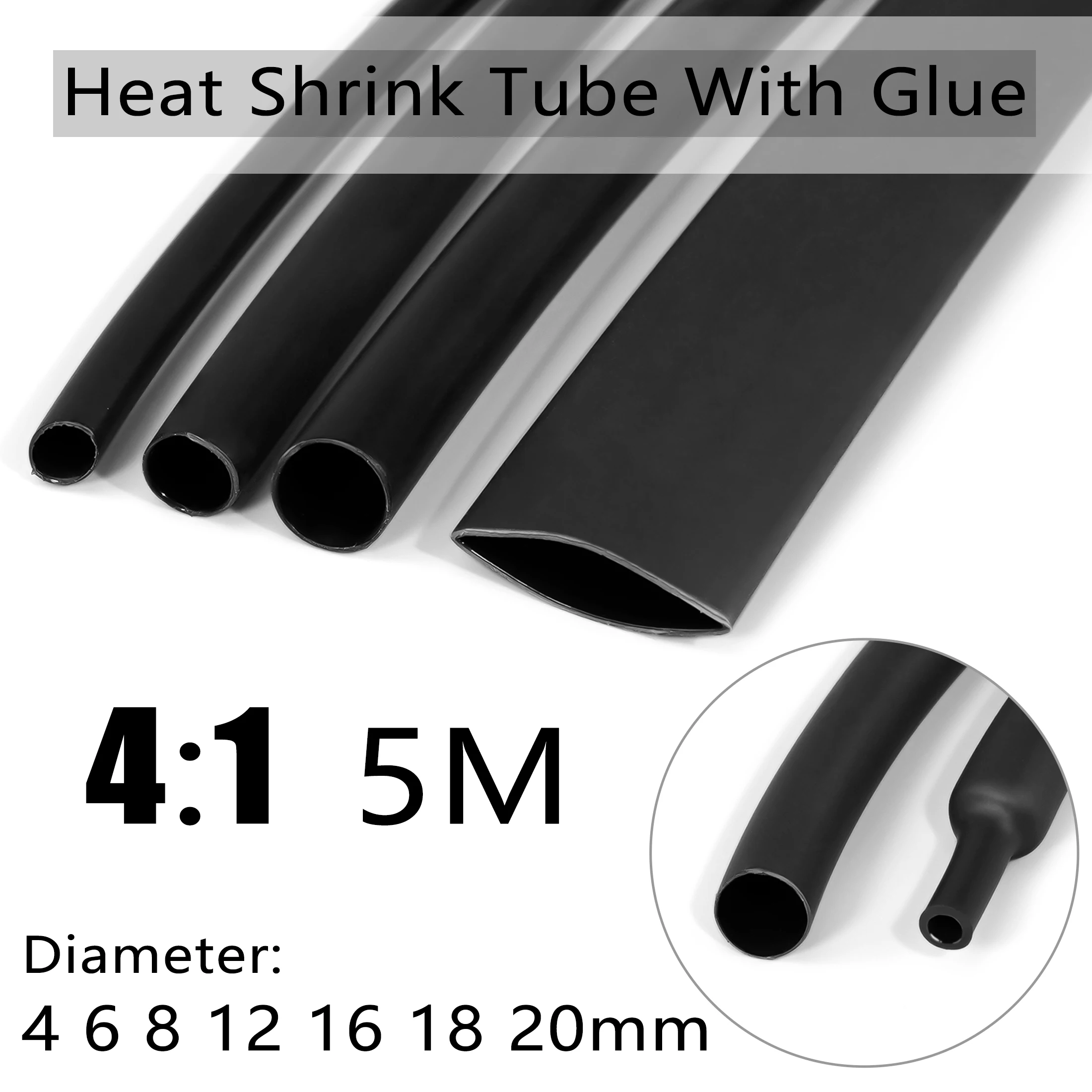 5M 4:1 Heat Shrink Tube With Glue Thermoretractile Shrinkable Tubing Dual Wall 4 6 8 12 16 18 20mm