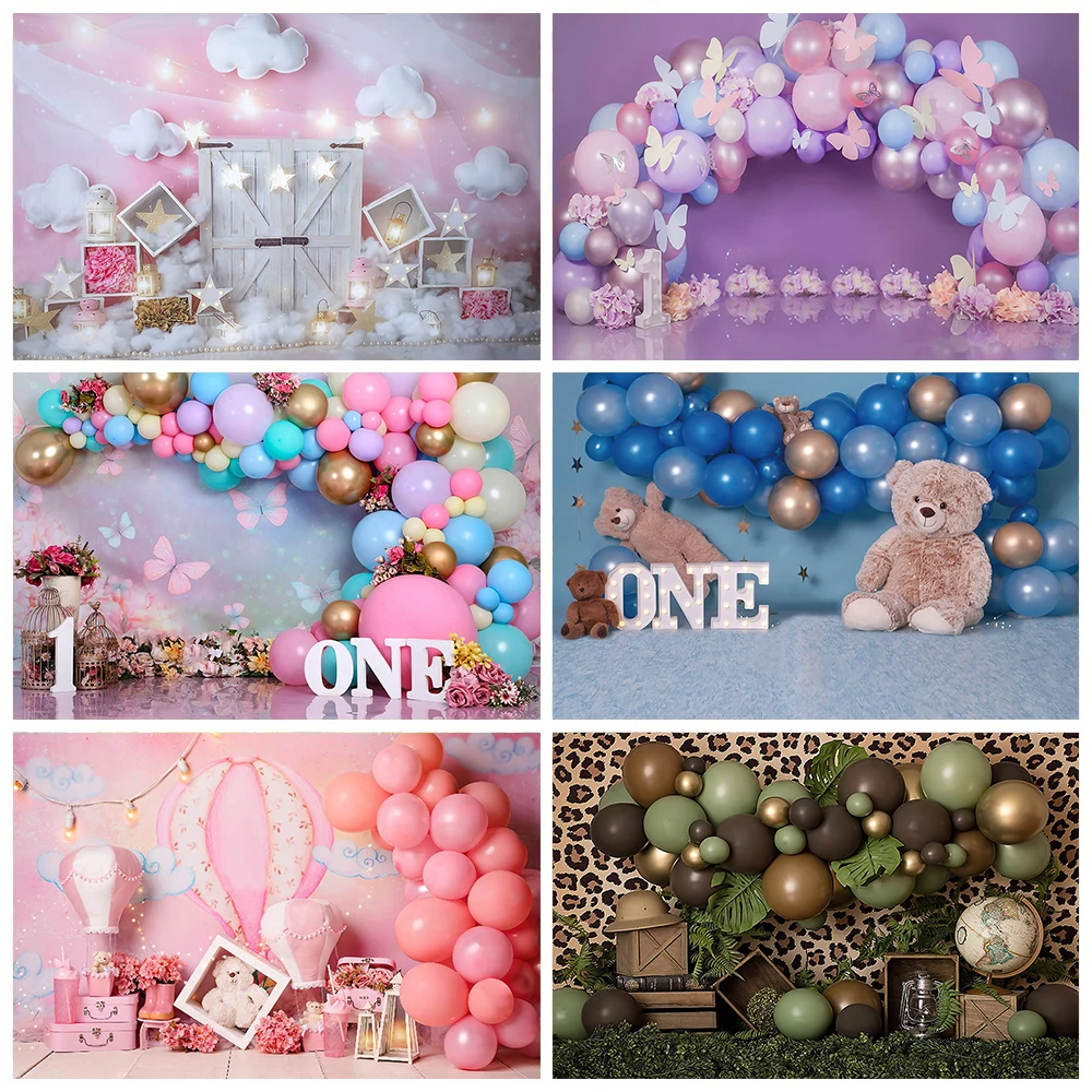 Newborn Baby 1st Birthday Party Cake Smash Backdrop Hot Air Balloon Butterfly Decor Photography Background Photostudio Photozone