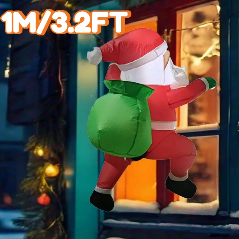 Luces LED de pared de escalada de Papá Noel inflable, 1M/3,2 pies, decoraciones para el hogar, juguetes, suministros de decoración navideña para patio, decoración navideña al aire libre