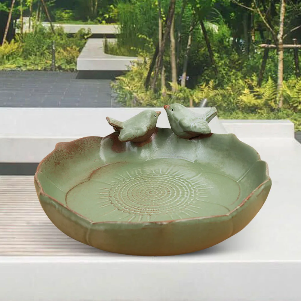 Ceramic Birdbath Bowl Bird Feeding Tray Multifunctional Hummingbird Feeder Bird Food Container for Outdoor Garden Courtyard