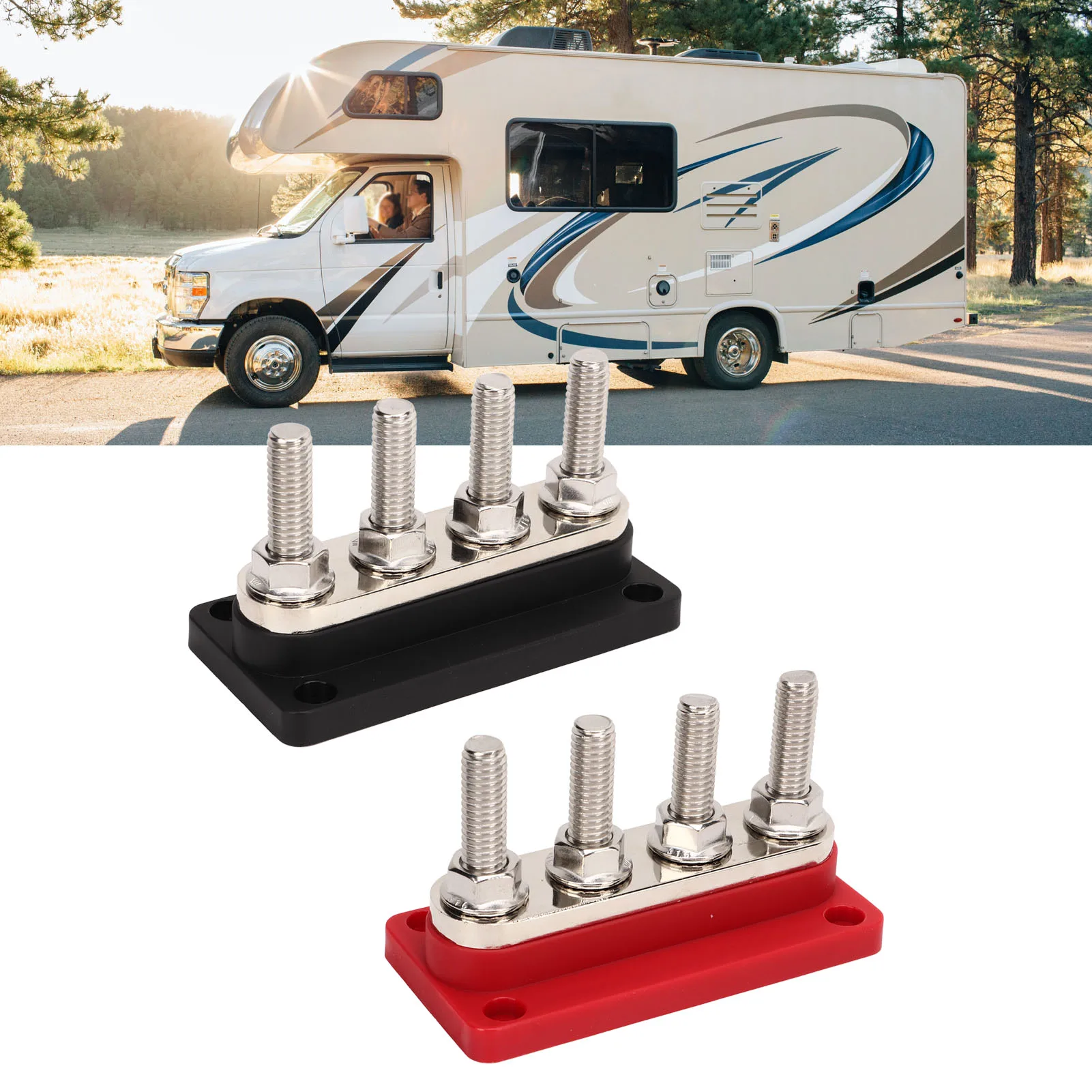 

Power Distribution Junction Post 300A 4 M10 Stud Easy Installation Marine Bus Bar High Conductivity with Dust Cover for RVs