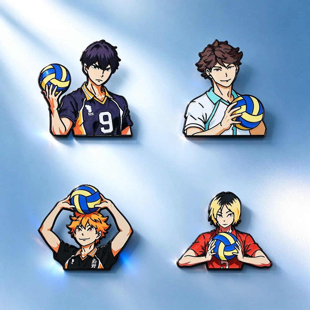 4Pcs Anime Volleyball Athlete Cool Boy Metal Lapel Brooch Sports Badge Collectible Pin for Backpack Jewelry Gift for Friends