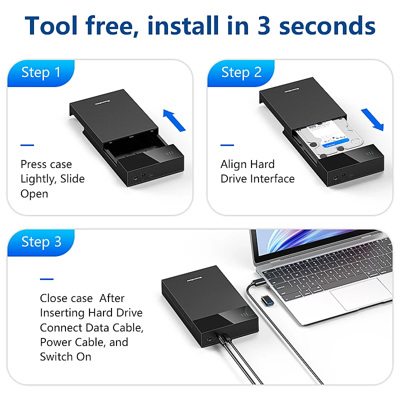 Wadah HDD eksternal กล่องใส่ฮาร์ดดิสก์ภายนอก SSD ขนาด2.5/3.5นิ้ว450เมกะไบต์/วินาที20TB SATA เป็น USB 3.0กล่องฮาร์ดดิสก์อะแดปเตอร์สำหรับพีซี ,External HDD Case ,2.5/3.5 Inch SSD External Hard Drive Enclosure