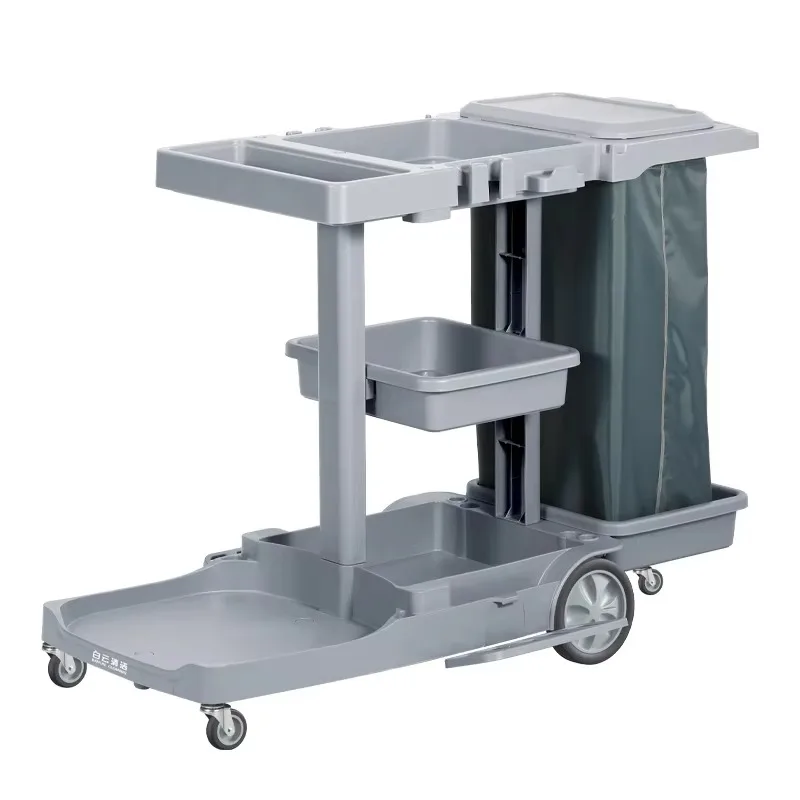 Multi-Functional Plastic Tool Cart for Housekeeping Hotel Restaurant Property Maintenance Cleaning Handcart