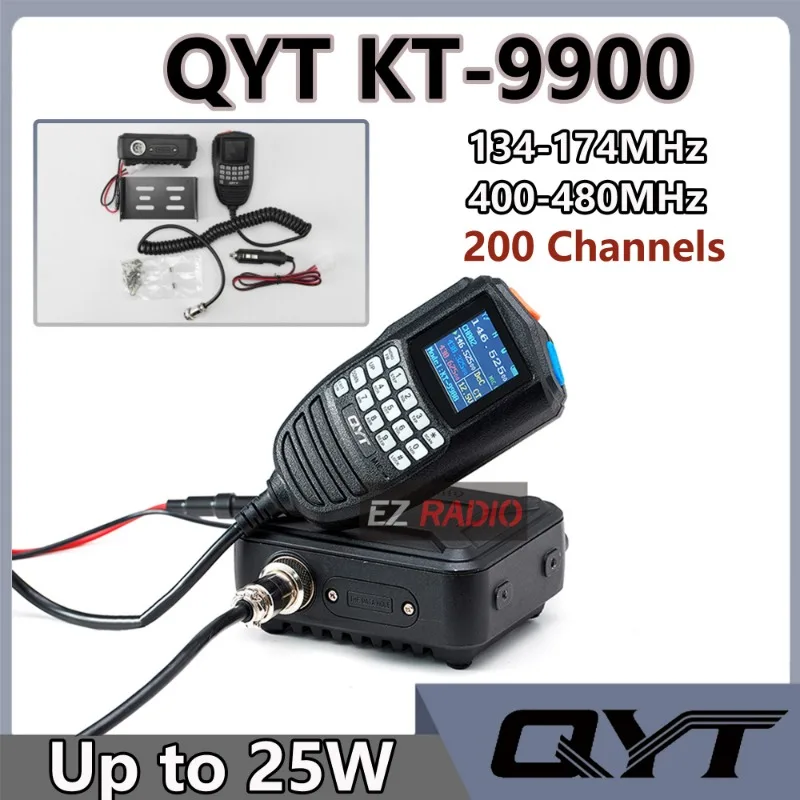 QYT KT‑9900 Mini Dual‑Band Mobile Ham Radio 25W High Power with Color Screen Handheld Microphone 200 Channels Car Walkie Talkie