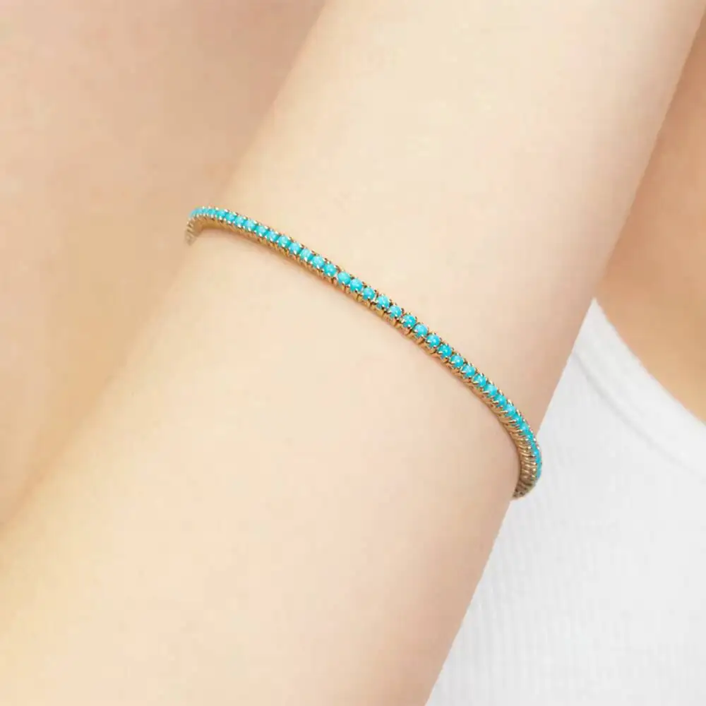 FUAMAY Adjustable 925 Silver Tennis Chains with Natural Turquoise Diamond Gemstone Bracelets Micro Tennis Fashion Accessories