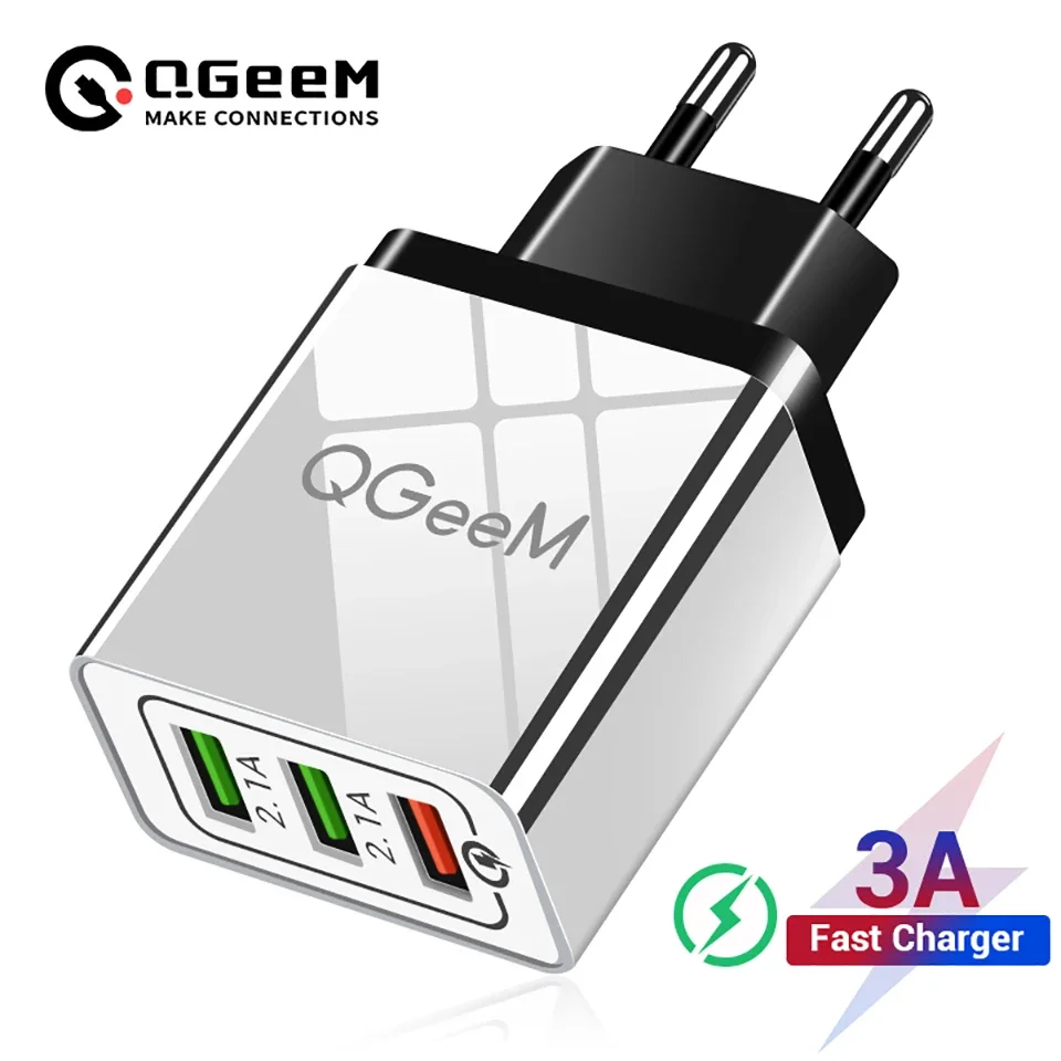 QGEEM 3 USB Charger Quick Charge 3.0 Fast USB Wall Charger Portable Mobile Charger QC 3.0 Adapter for Xiaomi iPhone X EU US Plug