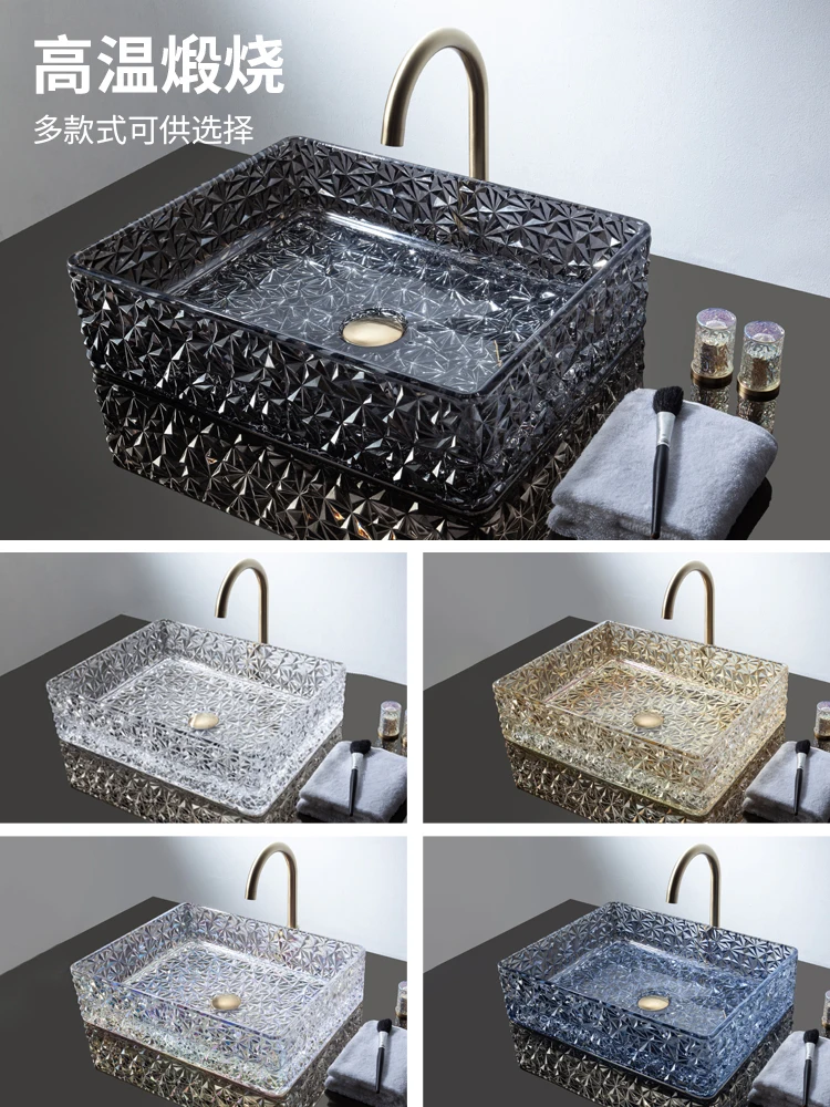 Stylish and simple style oval crystal wash basin glacier series table basin