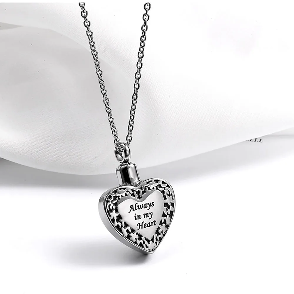 Stainless Steel Always In My Heart Pet Paw Cremation Ash Urn Necklace Jewelry Gift For Him