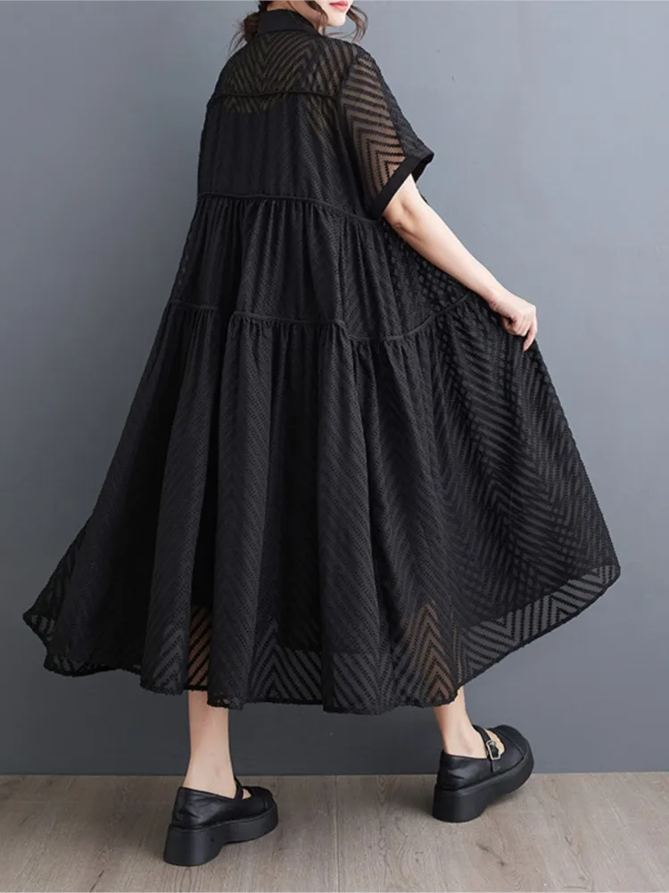 Oversized Summer Loose 2 Two Piece Set Women Sleeveless A-Line Ladies Slip Dresses See Through Fashion Woman Midi Shirt Dress