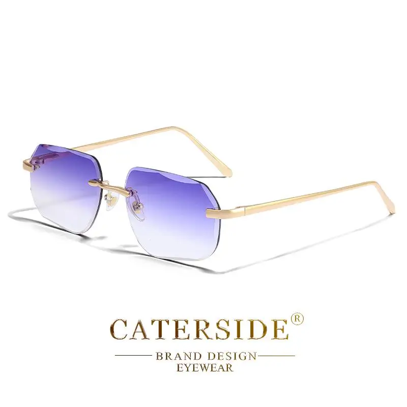 CATERSIDE Vintage Rahmenlose Herren-Sonnenbrille mit Designgläsern und Metallbügeln, Damen-Sonnenbrille für Party und Reisen – Detail 24