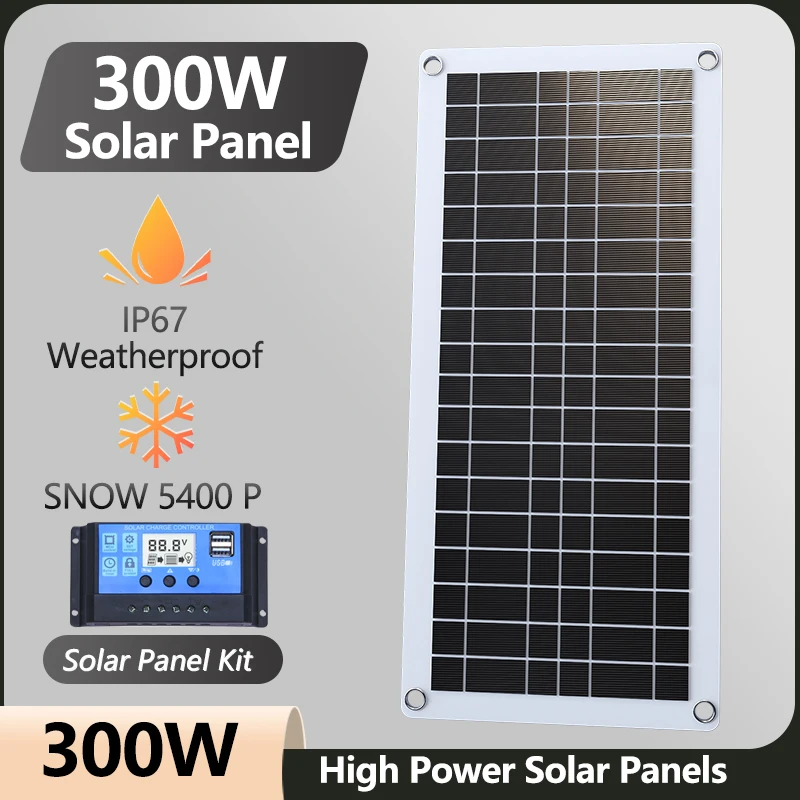 300W Solar Panel 12V Solar Cell 10A-100A Controller Solar Panel for Phone RV Car MP3 PAD Charger Outdoor Battery Supply