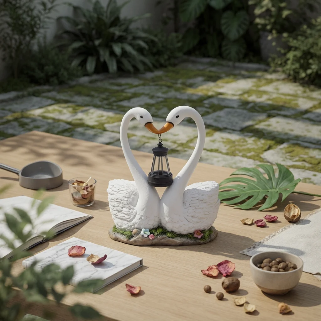 Lantern Swan Ornament Resin Swan Garden Ornament Decorative LED Light for Landscape