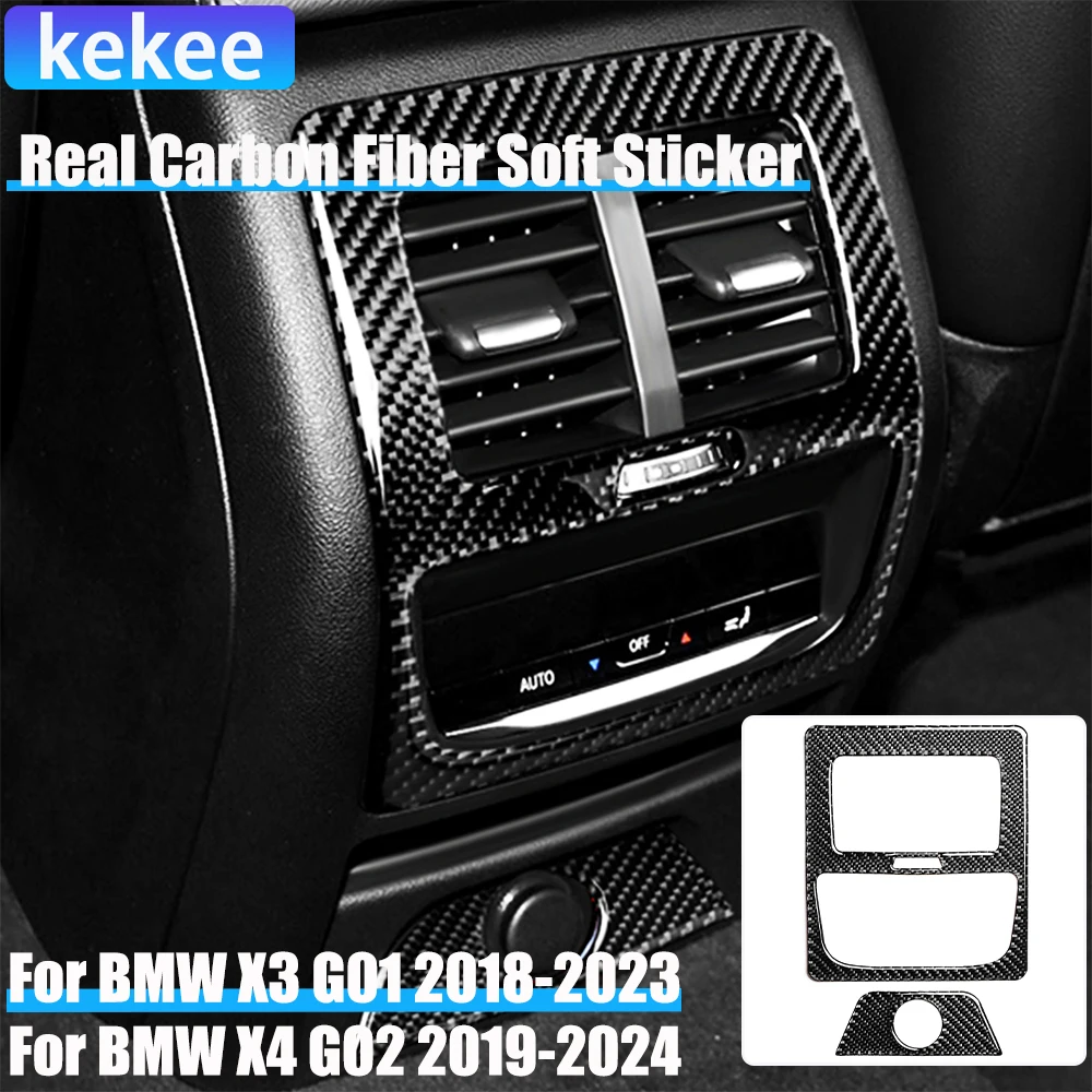 

Real Carbon Fiber Car Accessories Rear Air Vent Panel Decorative Cover Soft Sticker For BMW X3 G01 2018-2023 X4 G02 2019-2024