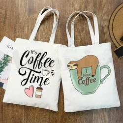 Ok But First Coffee Time Graphic Fashion Handbags borse a tracolla Casual Shopping Girls Handbag Women elegante Canvas Bag