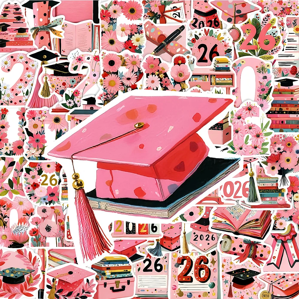 

10/30/60pcs 2026 Graduation Season Cartoon Stickers Cute Pink Aesthetic Flower Sticker Luggage Guitar Phone Creative Decals Gift