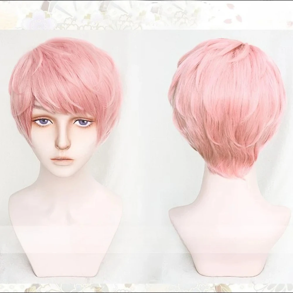 Conjunto estrelas cosplay perucas mika kagehira shu itsuki perucas curto verde rosa cabelo sintético resistente ao calor halloween peruca livre boné