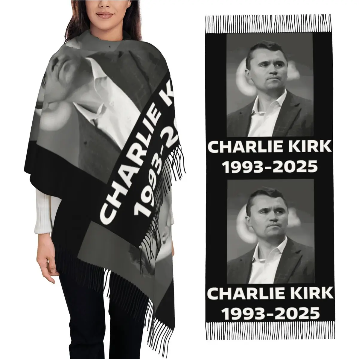 

Шарф Charlie Kirk, женские большие шарфы с длинной кисточкой, зимние крутые шали y2k и накидка, теплая мягкая бандана «сделай сам» на заказ