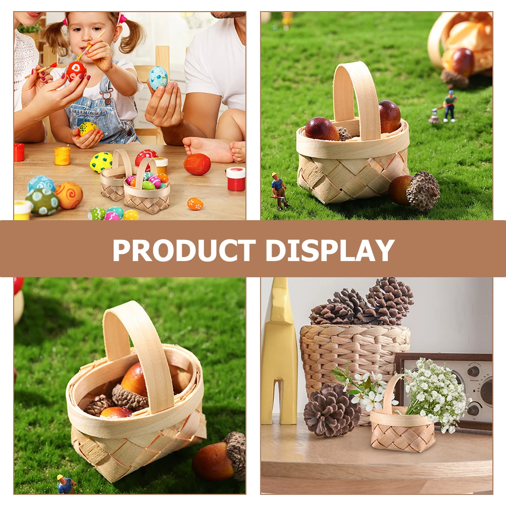 

10pcs Baskets Handwoven Small Mini Wood Basket Farmhouse Wicker Storage Toy Decor Plant Pot nament Party