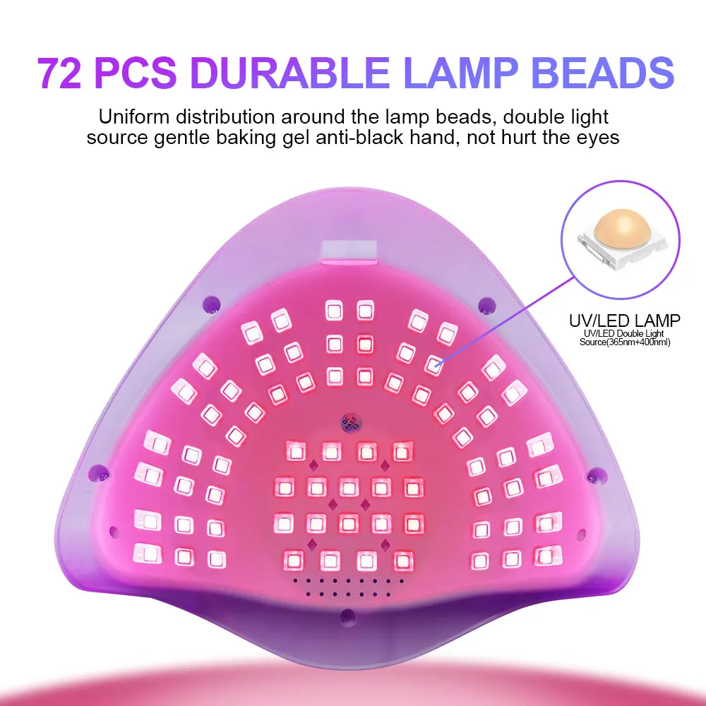 Nail 72 PCS UV/LED Lampada per cura rapida Unghie professionali Luce per fototerapia per salone di manicure Gel acrilico Arte Strumenti ad asciugatura rapida