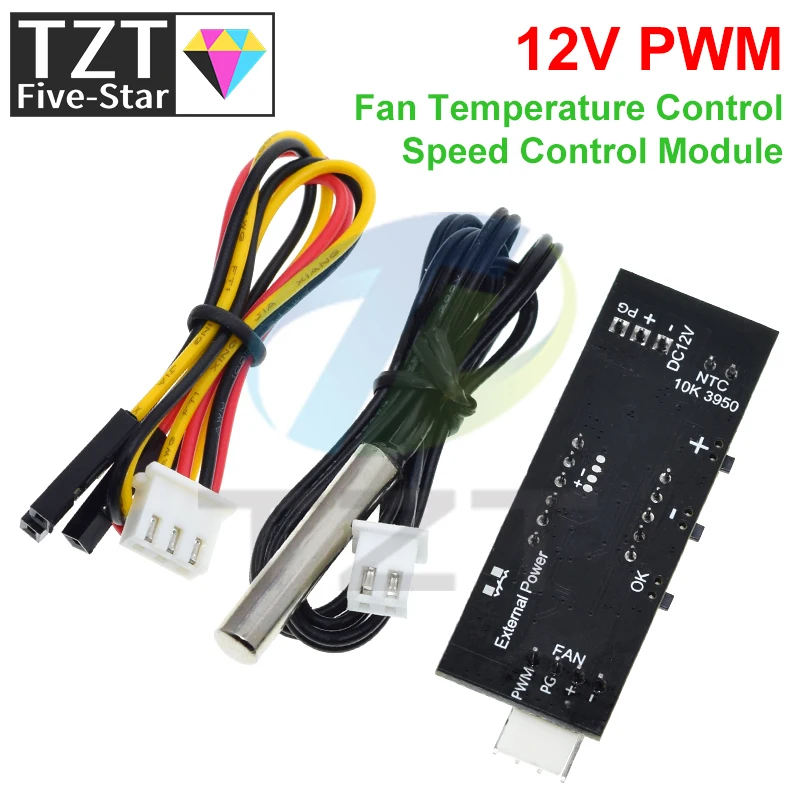 TZT DC12V 4-Wire Min Temperature Controller Speed Governor Fan Speed Motor Controller Digital Display Module Power Supply