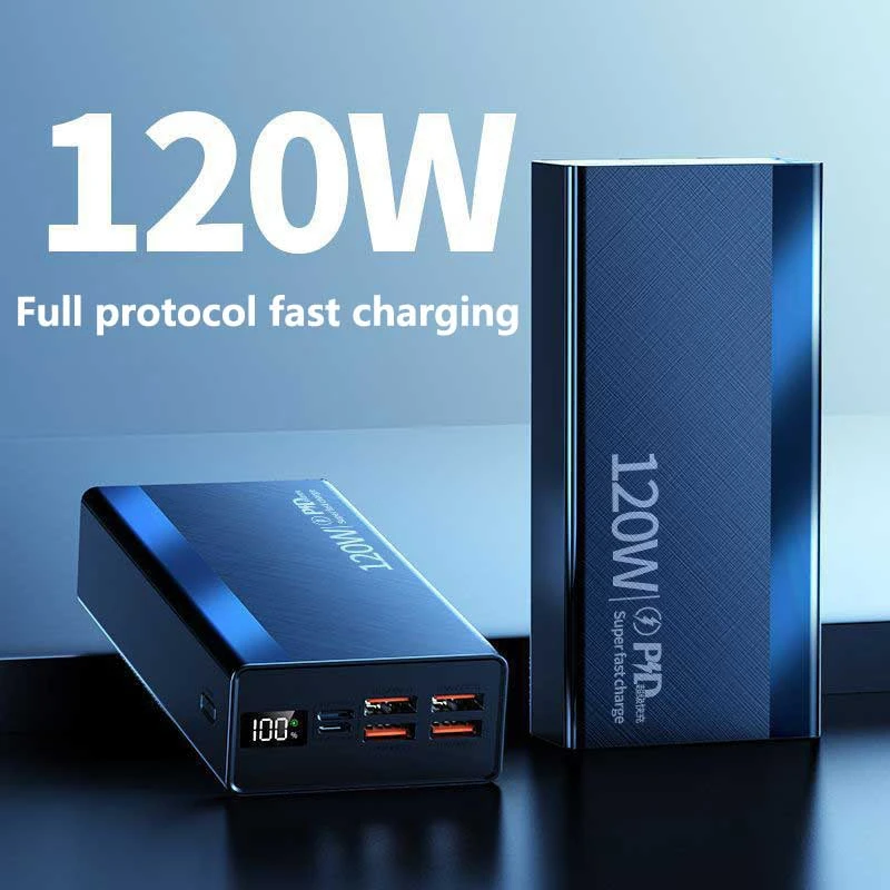 

100000 мАч сверхвысокая емкость 120 Вт сверхбыстрая зарядка портативный мобильный аккумулятор для Xiaomi Huawei iPhone новый 2025