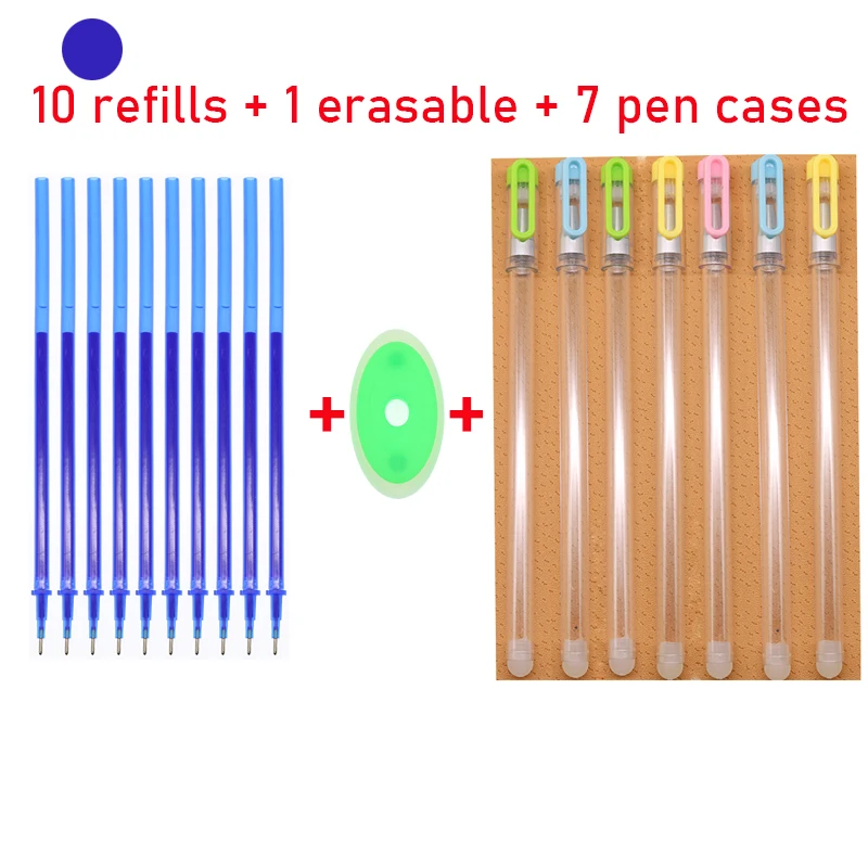 Set Magic Transparent Pen Holder Erasable Pen Refill Kit 0.5 Mm 7 Colors, Used In School and Office Gift Eraser Accessories