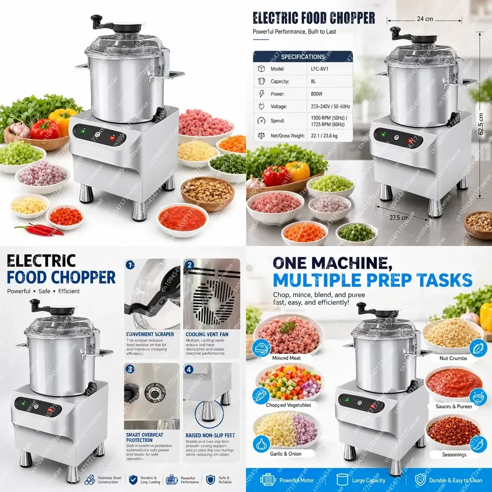 Commercial Food High-Power 800W Blender Stainless Steel Double-Blade Vegetable Filling Maker Meat