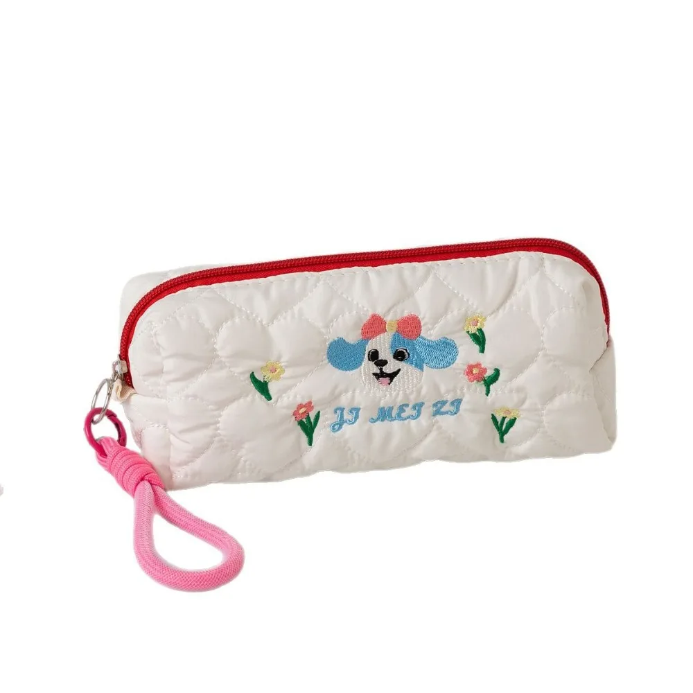 Embroidered Dog Dog Pen Bag Large Capacity With Pendant Rope Puppy Cosmetic Bag Ins Style Student Stationery Bag Children