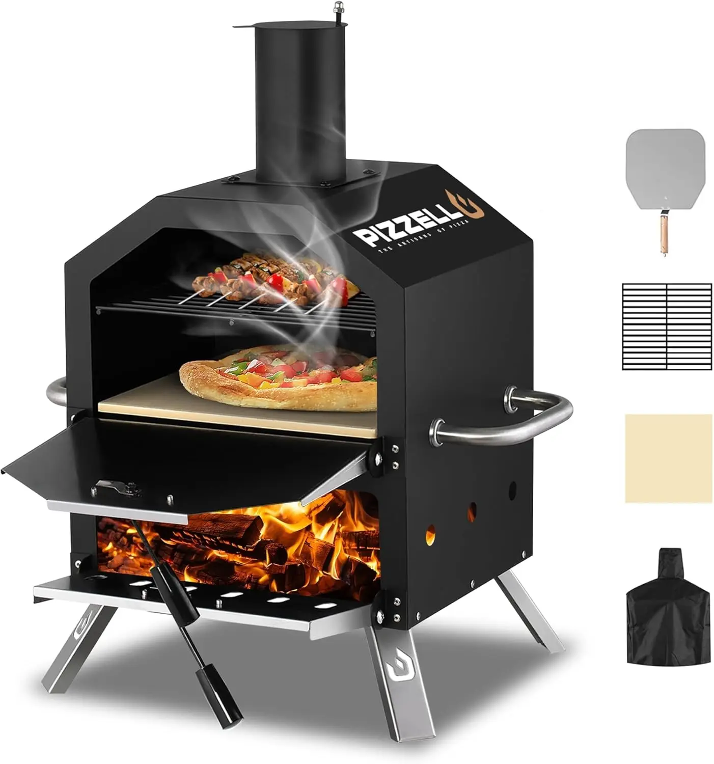 

Outdoor Pizza Oven Wood Fired 2-Layer Pizza Ovens Outside Pizza Maker with Stone Pizza Peel CoverRemovable Cooking Rack for Camp