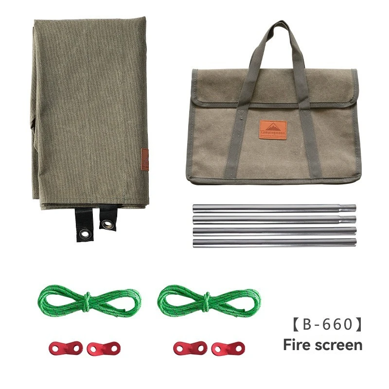 B-660 Sturdy Construction Camping Curtain Windshield Stainless Steel Frame Washed Cotton Fabric Camping Bonfire Windproof Shield