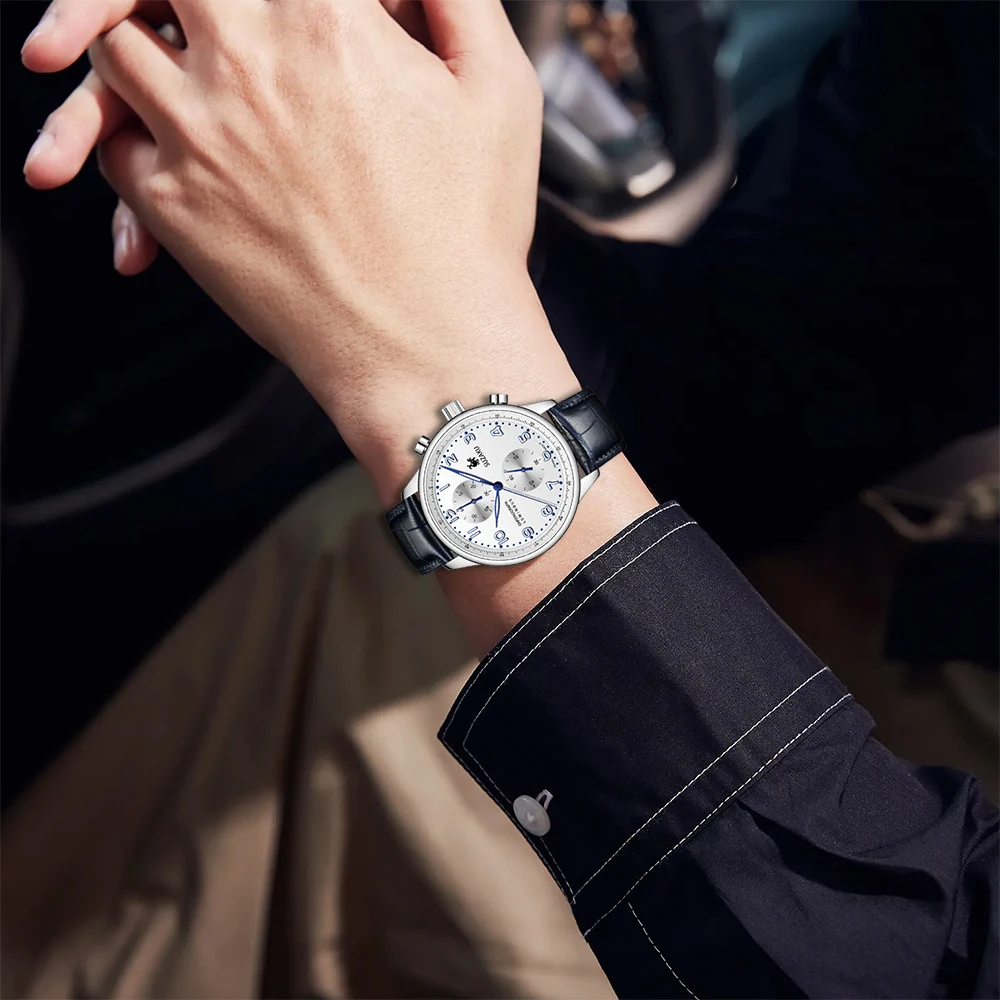 Neue PAGANI DESIGN Business- und Freizeit-Herren-Quarzuhr, wasserdicht, 100 m, Luxus-Leder, Sport-Quarz-Chronograph